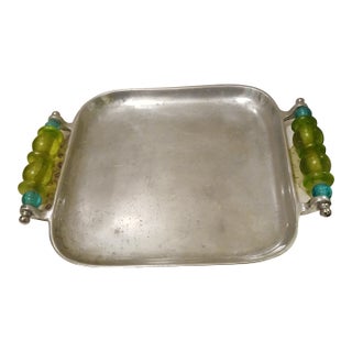 Cast Aluminum Oceana Tray or Platter Hand Crafted Lucite Bead Handles For Sale