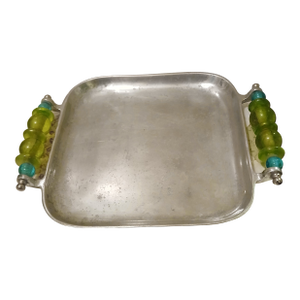 Cast Aluminum Oceana Tray or Platter Hand Crafted Lucite Bead Handles