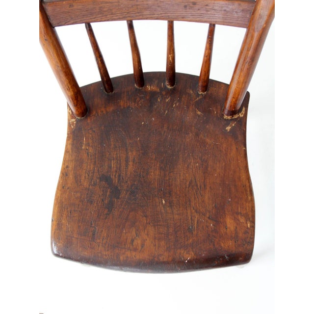 Brown Antique Plank Seat Spindle Back Side Chair For Sale - Image 8 of 14