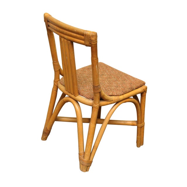 Brown Vintage Bamboo Style Rattan Chair With Tweed Seat For Sale - Image 8 of 11