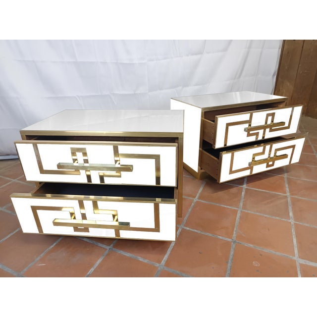 Contemporary White Nightstands in Birch Wood with Brass Inlays from Justfurnituress SRL, Set of 2 For Sale - Image 3 of 6