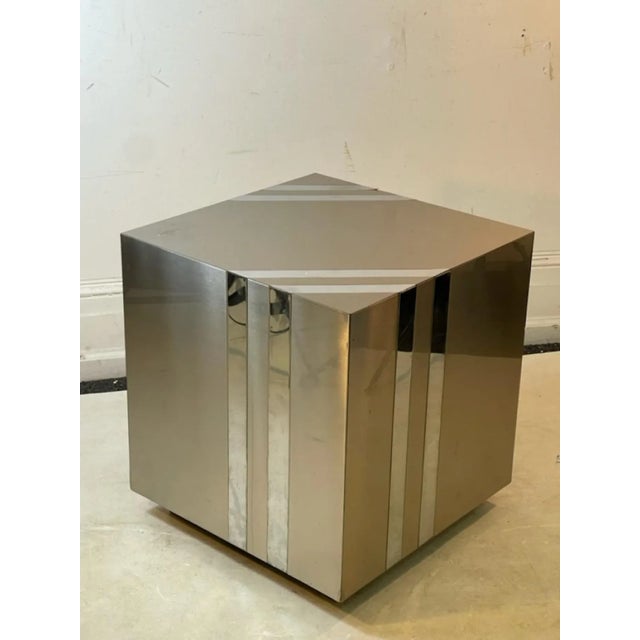 Modernist Brushed Chrome Cube With Polished Chrome Striping Designed By Pierre Cardin in The 1970's.