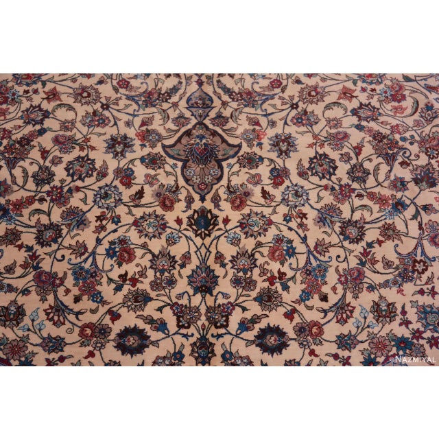 Nazmiyal Collection Ivory Background Floral Medallion Vintage Qum Silk Persian Rug For Sale In New York - Image 6 of 8