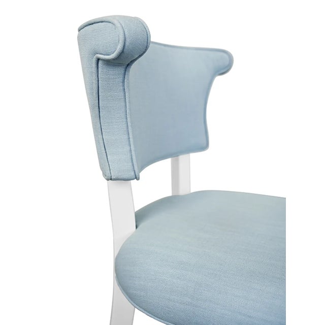 Wood Matthew Izzo Home Eloise Light Blue Performance Linen and Matte White Lacquer Round Back Dining Chair For Sale - Image 7 of 9