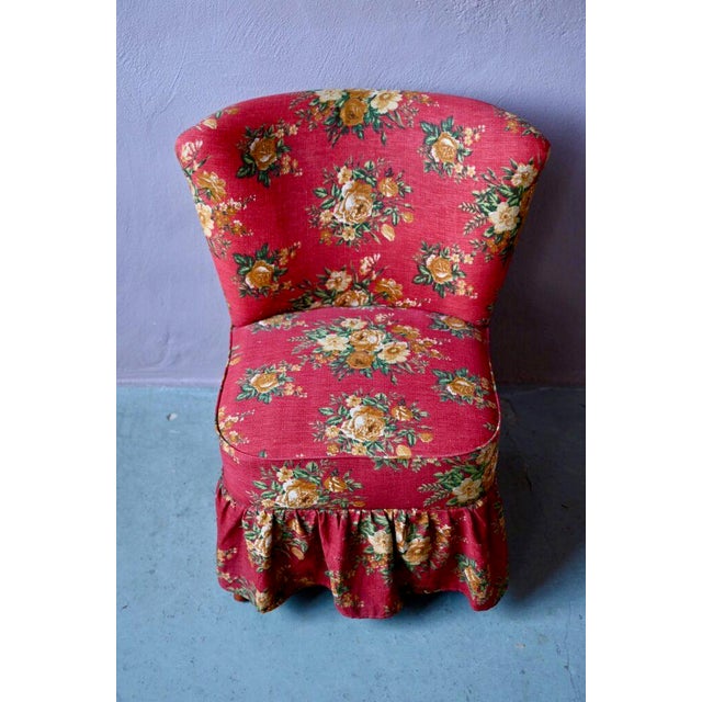 Boho Chic Cocktail Armchair with Red Floral Fabric and Compass Legs For Sale - Image 3 of 14