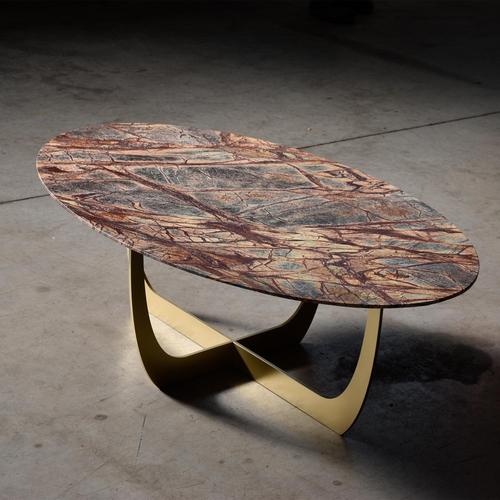 Valentine brown forest marble oval coffee table by wm metal design dimensions: d 70 x w 120 x h 40 cm. Materials: brown...