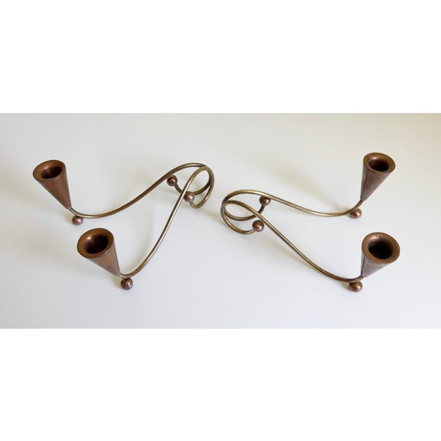 1960s Los Castillos-Style Modernist Brass & Copper Candle Holders - A Pair For Sale - Image 9 of 12