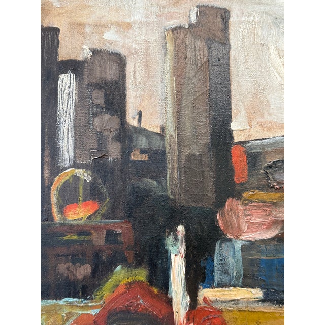 Mid 20th Century Mid 20th Century American Modernist Cityscape For Sale - Image 5 of 10