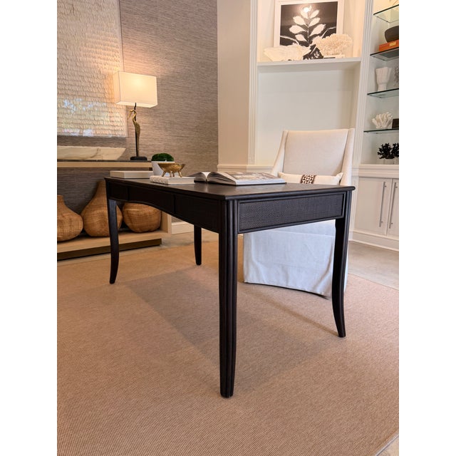 McGuire Espresso Wood Desk With Cane Detailing For Sale In West Palm - Image 6 of 14