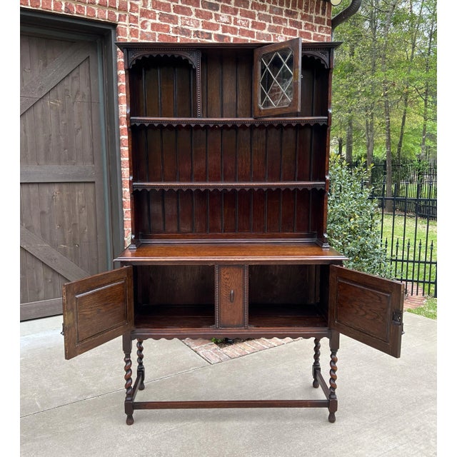 Antique English Welsh Dresser Buffet Sideboard Jacobean Barley Twist Oak Cabinet For Sale In Dallas - Image 6 of 13