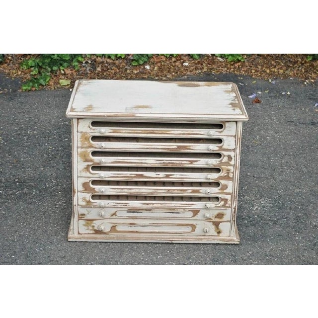 Antique French Country Distress Painted Sewing Thread Spool Chest Cabinet For Sale - Image 12 of 12