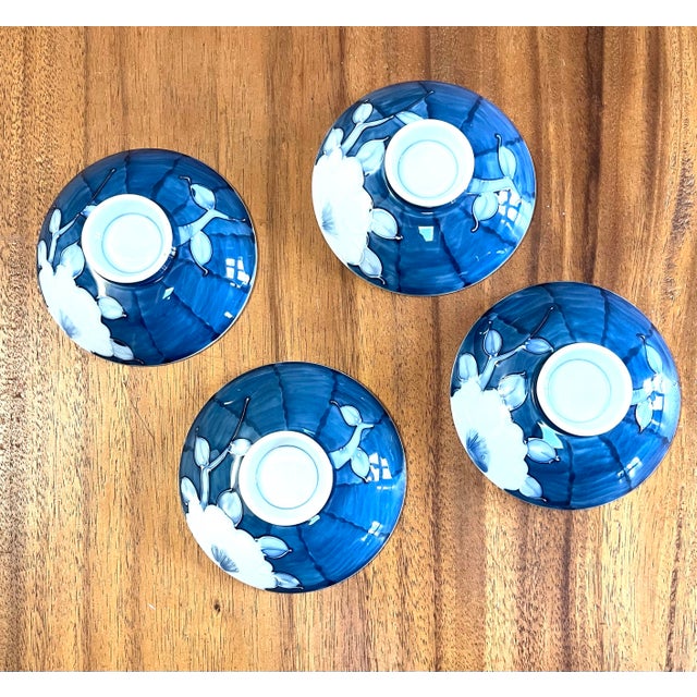 Mid 20th Century Japanese Porcelain Flat Small Footed Serving /Rice Bowls - Set/4 For Sale - Image 5 of 6