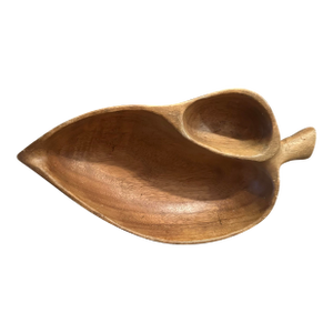 Vintage Boho Chic Leaf-Shaped Wooden Divided Bowl With Handle