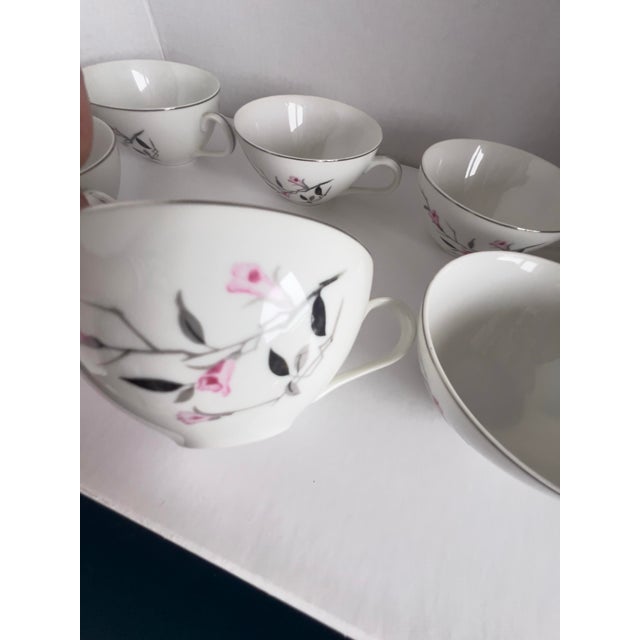 Vintage 8-Piece Set of Cherry Blossom Flat Coffee Tea Cups Sakura Pink Gray For Sale - Image 9 of 12