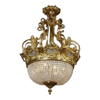 Vintage Chandelier French Louis XVI Style, Gilded Bronze, Crystal, 8 Lights For Sale