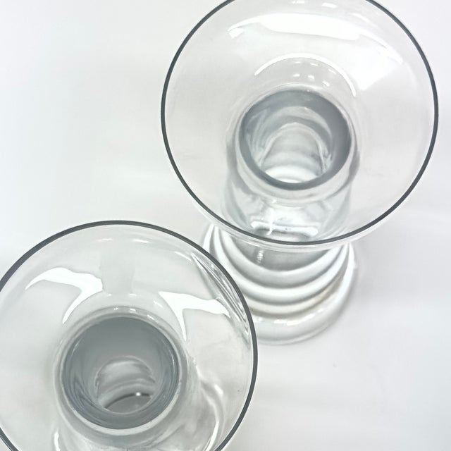 Glass Timeless Classic Hand-Blown Lead Crystal Candleholders by Lennox - A Pair For Sale - Image 7 of 8