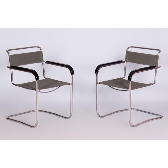 Restored Bauhaus Armchairs in Iron-Garn Fabric by M. Breuer, Czechia, 1930s, Set of 2 For Sale - Image 9 of 9