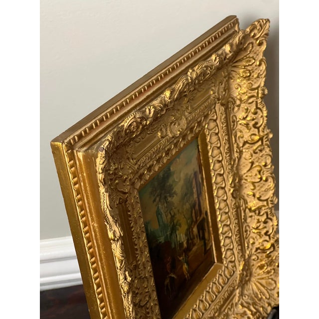 Mid 20th Century Vintage J. Van Hoot 19th C. European Village Scene Oil Painting in Carved Gilt Frame For Sale - Image 5 of 11