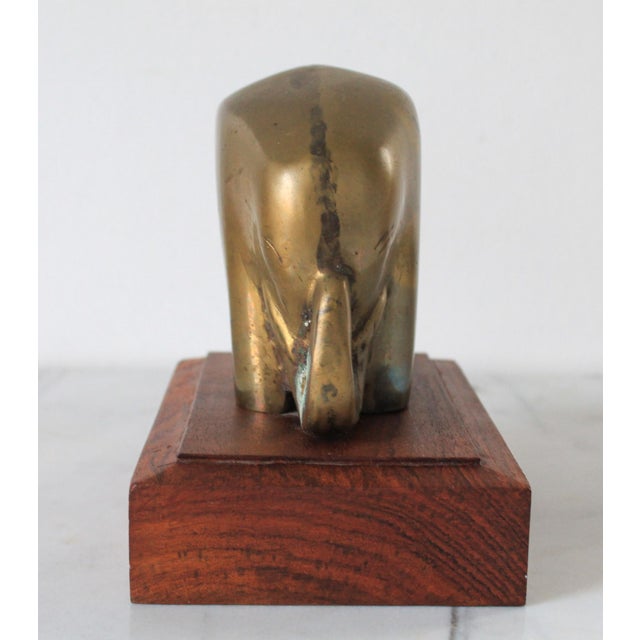 Vintage Brass Elephant on Wood Stand For Sale - Image 4 of 9