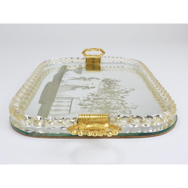 Hollywood Regency Swirl Murano Glass Mirror Serving Tray from Ercole Barovier, Venice, 1940s For Sale - Image 3 of 16