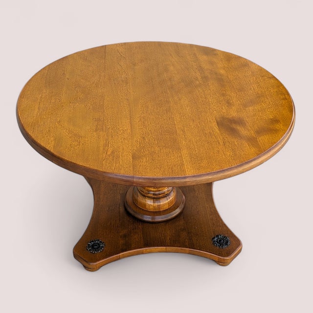 Vintage Round Solid Maple Pedestal End Table With Decorative Rosettes For Sale - Image 15 of 15