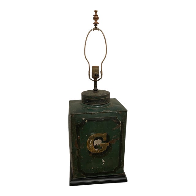 Antique English Tole Tea Cannister Made Into a Lamp For Sale