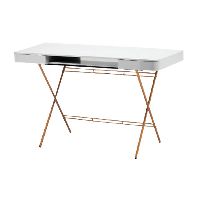 Cosimo Desk with Grey Glossy Lacquered Top & Golden Frame by Marco Zanuso Jr. for Adentro For Sale