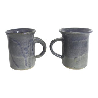 Vintage Signed Studio Pottery Coffee Mugs- a Pair For Sale