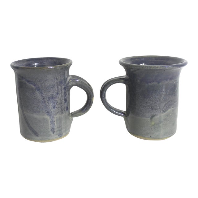 Vintage Signed Studio Pottery Coffee Mugs- a Pair For Sale
