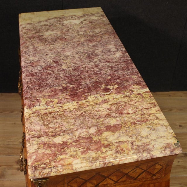 Wood French Louis XV Style Inlaid Chest of Drawers, 1950s For Sale - Image 7 of 13