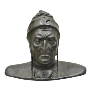 Antique Cast Bronze 9" Dante Dantes Alighieri Bust Sculpture Statue For Sale