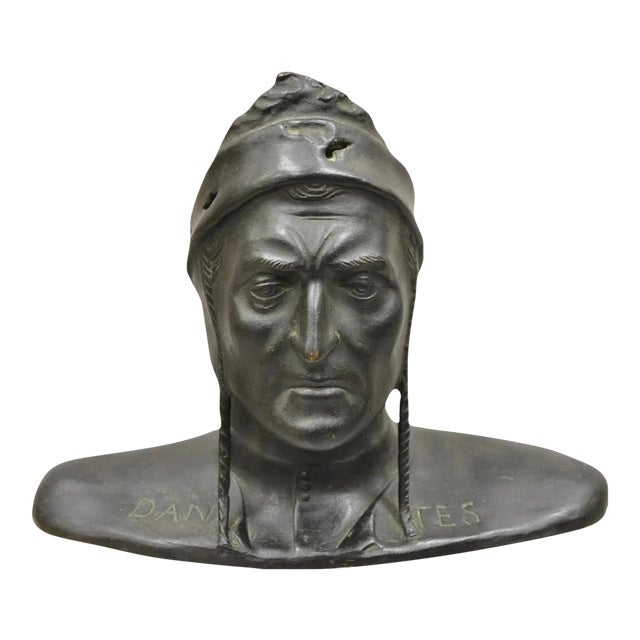 Antique Cast Bronze 9" Dante Dantes Alighieri Bust Sculpture Statue For Sale