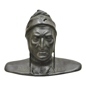Antique Cast Bronze 9" Dante Dantes Alighieri Bust Sculpture Statue