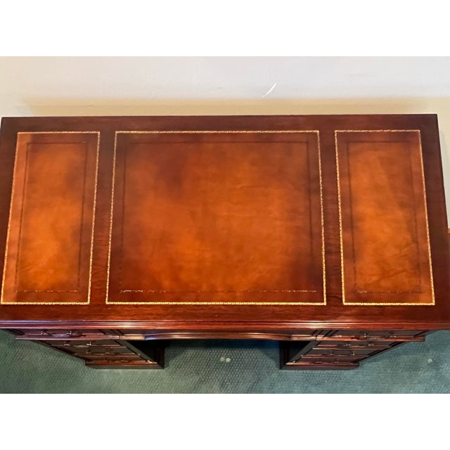 Colonial Manufacturing Leather Top Mahogany Regency Desk For Sale - Image 4 of 10