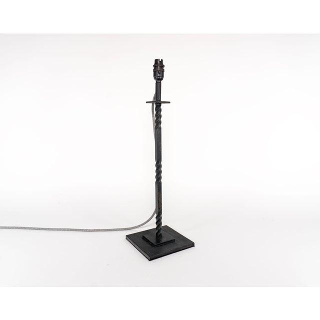 Tall French Black Twisted Wrought Iron Table Lamp, 1950s For Sale - Image 6 of 6