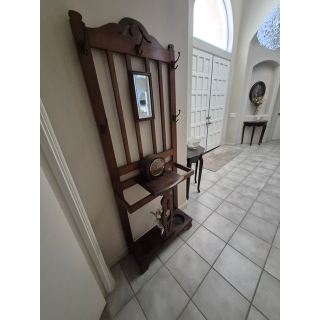 Early 20th Century Early 20th Century Arts and Crafts Oak Hall Tree For Sale - Image 5 of 6