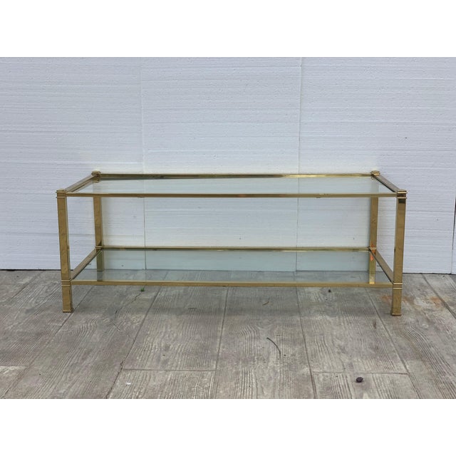Mid-Century Modern Set of Brass Side Table and End Console Table with Glass For Sale - Image 4 of 18
