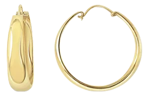 Tapered Polished One Inch Gold Hoops 14k Yellow Gold, 2 Pieces