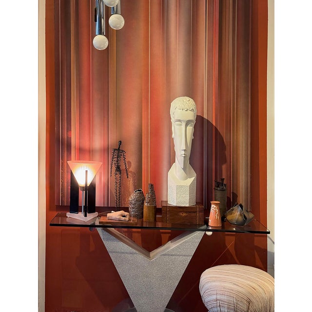 Stylized Modigliani Inspired Abstract Head Bust Sculpture in Fiberglass Offered for sale is a Modigliani inspired head or...