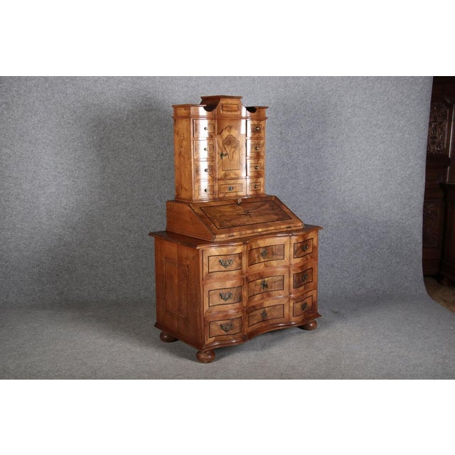 Wood Antique 18th Century Baroque Tabernacle Secretary in Oak with Walnut Veneer, 1730s For Sale - Image 7 of 18