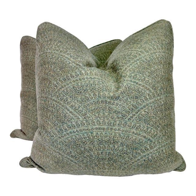 Paisley Wool in Light Green 22" Pillows-a Pair For Sale