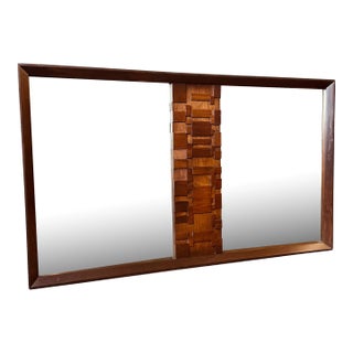 Oversized Walnut Brutalist Wall or Floor Mirror For Sale