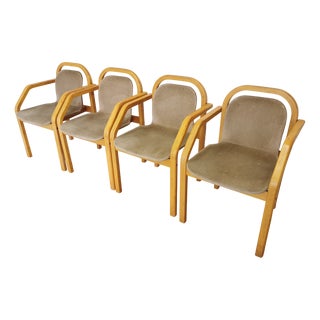 Vintage Space Age Beech and Grey Fabric Dining Chairs, 1970s, Set of 4 For Sale