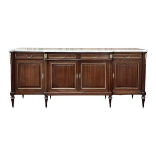 Louis XVI Style Mahogany Buffet With White Marble Top For Sale