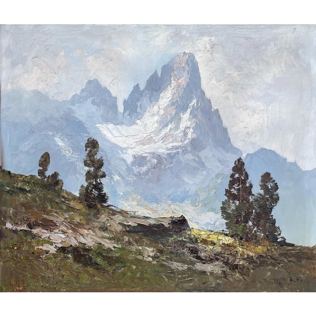 “Cimon della Pala” – Alpine Landscape Painting of the Dolomites Period: circa 1950 Origin: Austria Artist: R.P. Technique:...