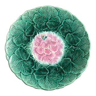 English Majolica Begonia Plate- 1880's For Sale