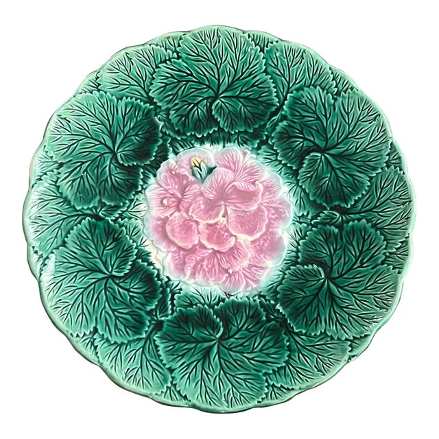 English Majolica Begonia Plate- 1880's For Sale