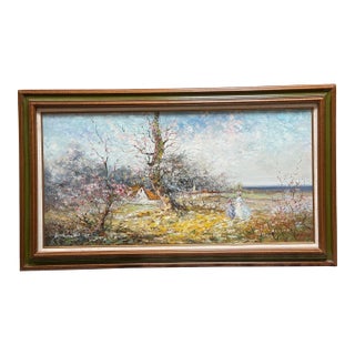 Marie Charlot Impressionist Landscape Palette Knife Oil Painting, Signed For Sale