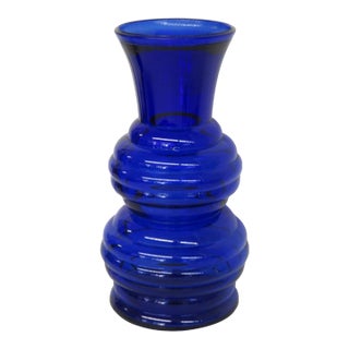 Indiana Glass Cobalt Blue Vase Double Stacked Beehive Design Made in Usa 4877b For Sale