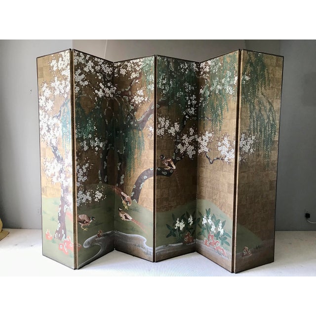 Green Robert Crowder (1911-2010) American, Nihonga Style Folding Screen For Sale - Image 8 of 13